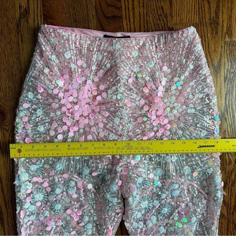 Eliya The Label Alyce Pink Sequin Flare Pants US 4 High Waist SOLD OUT - Picture 11 of 12